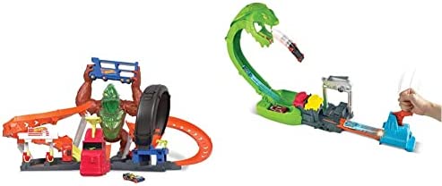Cheap Toxic Gorilla Slam Gas Station & Tire Repair Shop Playset With Adjustable Launcher Lights & Sounds & 1 1:64 Scale Car Connects To Other Track Sets Gift For Kids 5 Years Old & Up - Everyday Play Set