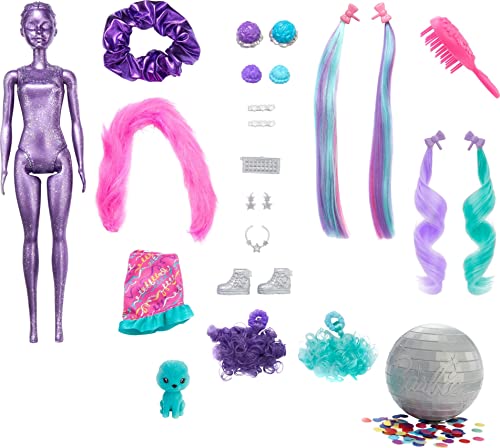 New Color Reveal Doll Glittery Purple With 25 Hairstyling & Party-Themed Surprises Including 10 Plug-in Hair Pieces Gift For Kids 3 Years Old & Up - Everyday Play Set