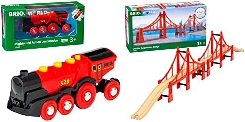 Cheapest RIO World 33592 Mighty Red Action Locomotive Battery Operated Toy Train With Light And Sound Effects For Kids Age 3 And Up - Everyday Play Set