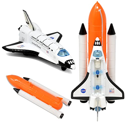 ASA Space Shuttle Toy For Kids Pretend Play 2 Piece Set Rocket Ship With Lights And Sound Diecast Spaceship For Boys Girls Toddlers - Everyday Play Set