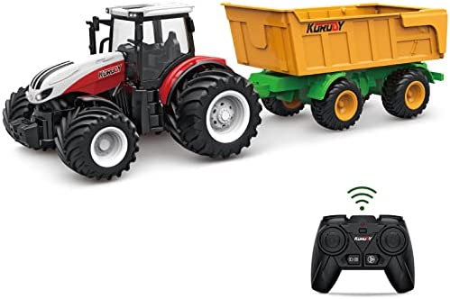 RC Tractor Remote Control Farm Truck With Trailer 1/24 Scale 2.4Ghz Electronic Tractor Farm Vehicle Toy With Light For Kids Age 5 6 7 8 9 And Up Years Old - Everyday Play Set