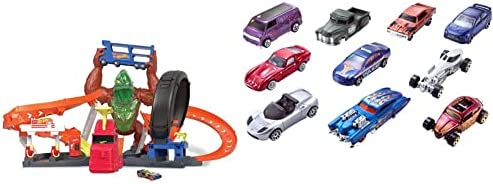 Cheap Toxic Gorilla Slam Gas Station & Tire Repair Shop Playset With Adjustable Launcher Lights & Sounds & 1 1:64 Scale Car Connects To Other Track Sets Gift For Kids 5 Years Old & Up - Everyday Play Set