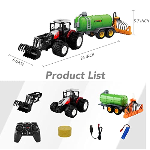 Coupon Remote Control Tractor Toy RC Truck With Trailer Farm Vehicle Toys Barrel Trailer With Spread Tubes Frontloader 1/24 Scale 2.4Ghz Farm Playset Toy For Kids Age 5 6 7 8 9 Up Years Old - Everyday Play Set