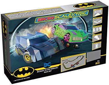 Micro Scalextric Justice League Batman Vs Joker Battery Powered 1:64 Slot Car Race Track Set G1155T Black - Everyday Play Set