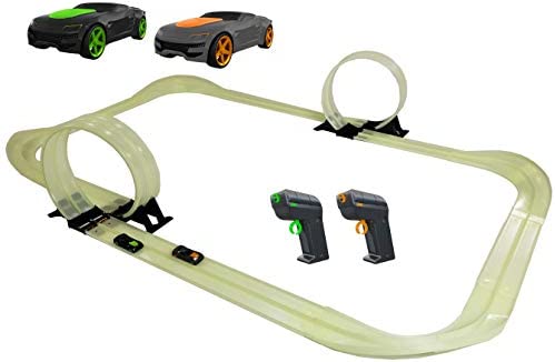 Mote Control Cordless Glow In The Dark High-Speed Super Loop Speedway Track Set With Two Cars For Dual Racing Glow Blue Blue Glow - Everyday Play Set