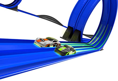 Mote Control Cordless Glow In The Dark High-Speed Super Loop Speedway Track Set With Two Cars For Dual Racing Glow Blue Blue Glow - Everyday Play Set