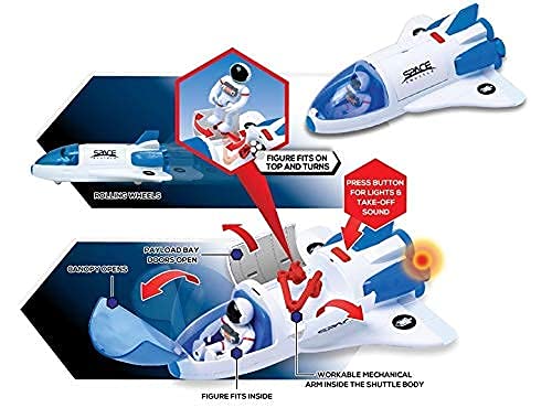 Stro Venture Space Shuttle Toy – Plastic Spaceship For Kids With Lights And Sound – Astronaut Figure Openable Cockpit And Compartment Extended Arm – Fun Space Toy Gift For Any Mission & Adventure - Everyday Play Set