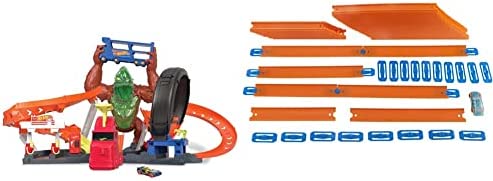 Cheap Toxic Gorilla Slam Gas Station & Tire Repair Shop Playset With Adjustable Launcher Lights & Sounds & 1 1:64 Scale Car Connects To Other Track Sets Gift For Kids 5 Years Old & Up - Everyday Play Set