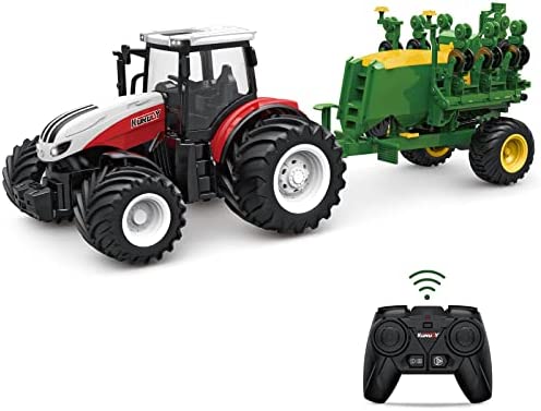 RC Tractor Remote Control Farm Truck With Trailer 1/24 Scale 2.4Ghz Electronic Tractor Farm Vehicle Toy With Light For Kids Age 5 6 7 8 9 And Up Years Old - Everyday Play Set