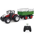 RC Tractor Remote Control Farm Truck With Trailer 1/24 Scale 2.4Ghz Electronic Tractor Farm Vehicle Toy With Light For Kids Age 5 6 7 8 9 And Up Years Old - Everyday Play Set