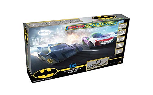 Micro Scalextric Justice League Batman Vs Joker Battery Powered 1:64 Slot Car Race Track Set G1155T Black - Everyday Play Set