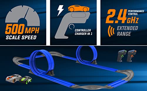 Mote Control Cordless Glow In The Dark High-Speed Super Loop Speedway Track Set With Two Cars For Dual Racing Glow Blue Blue Glow - Everyday Play Set