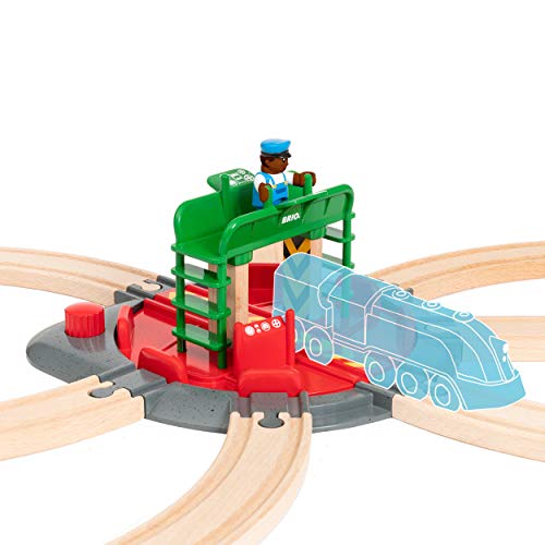 Promo World 33476 – Turntable & Figure – 2 Piece Wooden Toy Train Accessory For Kids Ages 3 And Up - Everyday Play Set