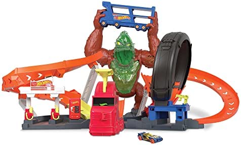 Cheap Toxic Gorilla Slam Gas Station & Tire Repair Shop Playset With Adjustable Launcher Lights & Sounds & 1 1:64 Scale Car Connects To Other Track Sets Gift For Kids 5 Years Old & Up - Everyday Play Set