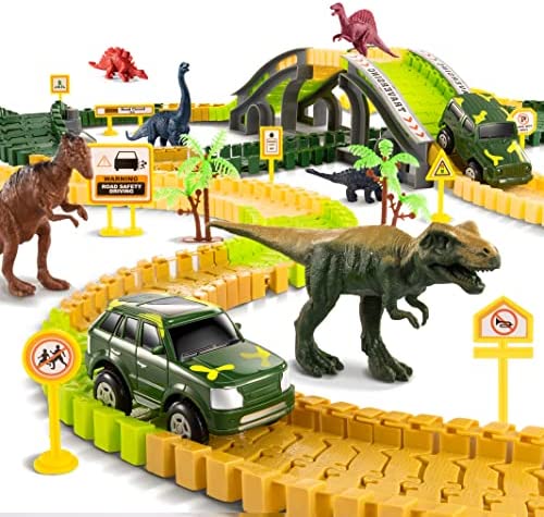 New Dinosaur Train Toys For Kids Longer Track 6 Realistic Jurassic Dino Figures 2 Electric Toy Car Twisted Flexible Train Track Set For Toddlers Boys & Girls 3 4 5 6 7 Years - Everyday Play Set