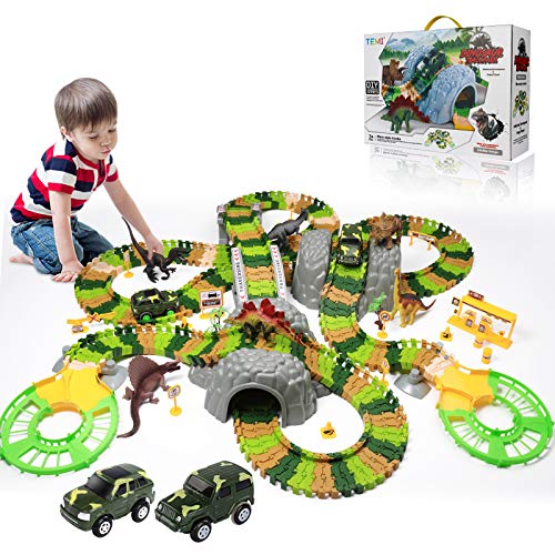 New Dinosaur Train Toys For Kids Longer Track 6 Realistic Jurassic Dino Figures 2 Electric Toy Car Twisted Flexible Train Track Set For Toddlers Boys & Girls 3 4 5 6 7 Years - Everyday Play Set