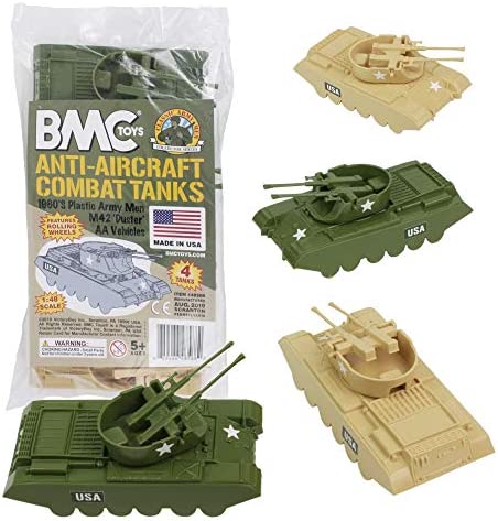 Promo Lassic Payton Anti-Aircraft Tanks – 4pc Tan Green Plastic Army Men Vehicle - Everyday Play Set