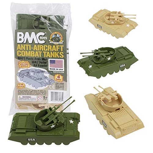 Promo Lassic Payton Anti-Aircraft Tanks – 4pc Tan Green Plastic Army Men Vehicle - Everyday Play Set