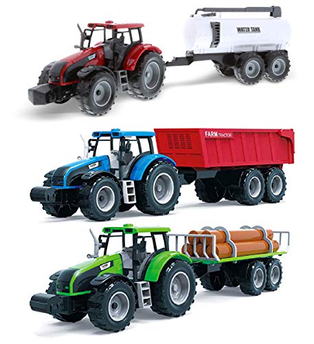 Coupon Friction Powered Farm Tractor Vehicles 16.5 Includes Farmer Tractor Water Tank And Log Trailer Push & Go No Batteries Needed (3pc Set) - Everyday Play Set