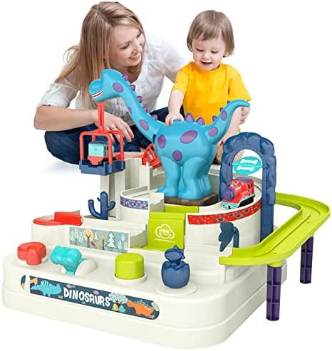 Preschool Educational Car Toys Gifts Puzzle Car Race Tracks Race Track Toys For Boy Car Adventure Toy For 3 4 5 6 7 8 Years Old Kids (Blue Helicopter Car) - Everyday Play Set