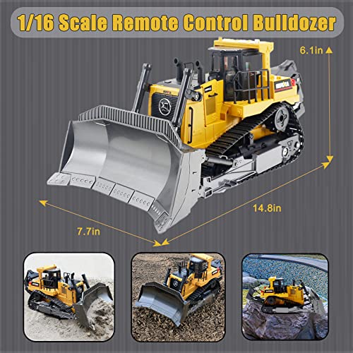 Bnam Remote Control Bulldozer RC 1/16 Full Functional Construction Vehicle 2.4Ghz 9 Channel Dozer Front Loader Toy With Light And Sound For Kids Age 6 7 8 9 10 And Up Years Old - Everyday Play Set