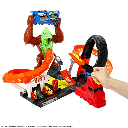 Cheap Toxic Gorilla Slam Gas Station & Tire Repair Shop Playset With Adjustable Launcher Lights & Sounds & 1 1:64 Scale Car Connects To Other Track Sets Gift For Kids 5 Years Old & Up - Everyday Play Set