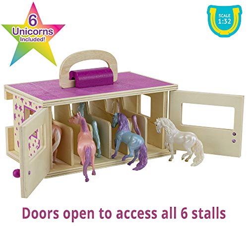 Horses Unicorn Magic Wooden Stable Playset With 6 Unicorns 6 Piece Playset 6 Stablemates Unicorns Included 6 H X 9 L X 2.5 D 1:32 Scale Model 59218 Multicolo - Everyday Play Set