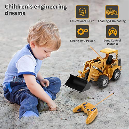 Remote Control Construction Toy – RC Bulldozer 1/24 Front Loader RC Tractor Vehicles With 2 Rechargeable Batteries Pretend Construction Playset Toys For 3 4 5 6 Years Old Boys Girls Kids Gift - Everyday Play Set