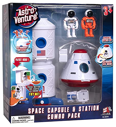 Stro Venture Space Playset – Toy Space Station & Space Capsule With Lights And Sound & 2 Astronaut Figurine Toys For Boys And Girls - Everyday Play Set