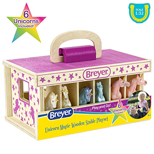 Horses Unicorn Magic Wooden Stable Playset With 6 Unicorns 6 Piece Playset 6 Stablemates Unicorns Included 6 H X 9 L X 2.5 D 1:32 Scale Model 59218 Multicolo - Everyday Play Set