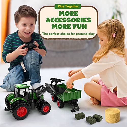 Remote Control Tractor Toy Kids RC Tractor Set & Truck And Trailer Front Loader – Metal Car Head/8 Wheel/ Light Toddlers Farm Vehicle Toys For 2 3 4 5 6 7 8 9 Year Old Boys Christmas Birthday Gif - Everyday Play Set