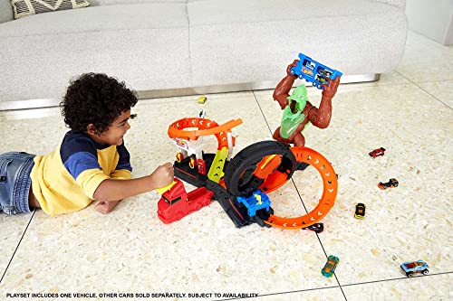 Cheap Toxic Gorilla Slam Gas Station & Tire Repair Shop Playset With Adjustable Launcher Lights & Sounds & 1 1:64 Scale Car Connects To Other Track Sets Gift For Kids 5 Years Old & Up - Everyday Play Set