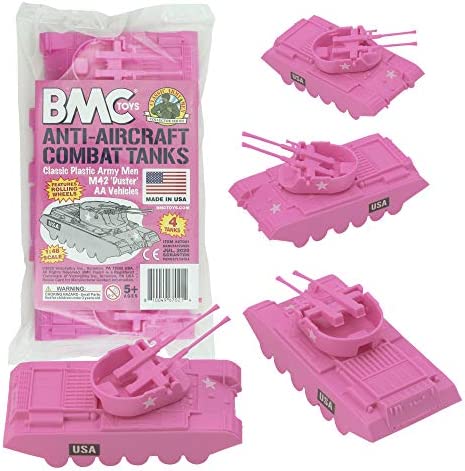 Promo Lassic Payton Anti-Aircraft Tanks – 4pc Tan Green Plastic Army Men Vehicle - Everyday Play Set