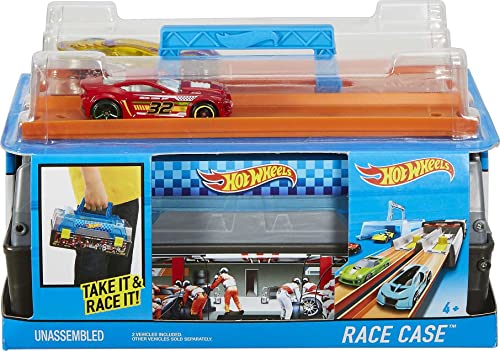 Discount Race Case Track Set With 2 Hot Wheels Cars Dual Launcher For Side-By-Side Racing Storage Container Toy For Kids 4 Years Old & Up - Everyday Play Set