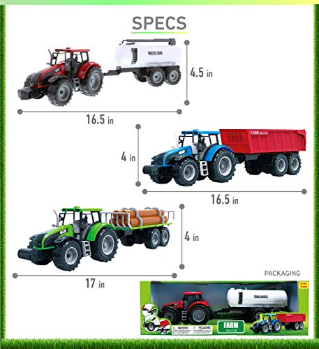 Coupon Friction Powered Farm Tractor Vehicles 16.5 Includes Farmer Tractor Water Tank And Log Trailer Push & Go No Batteries Needed (3pc Set) - Everyday Play Set