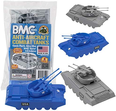 Promo Lassic Payton Anti-Aircraft Tanks – 4pc Tan Green Plastic Army Men Vehicle - Everyday Play Set