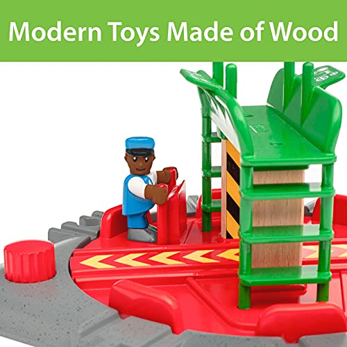 Promo World 33476 – Turntable & Figure – 2 Piece Wooden Toy Train Accessory For Kids Ages 3 And Up - Everyday Play Set