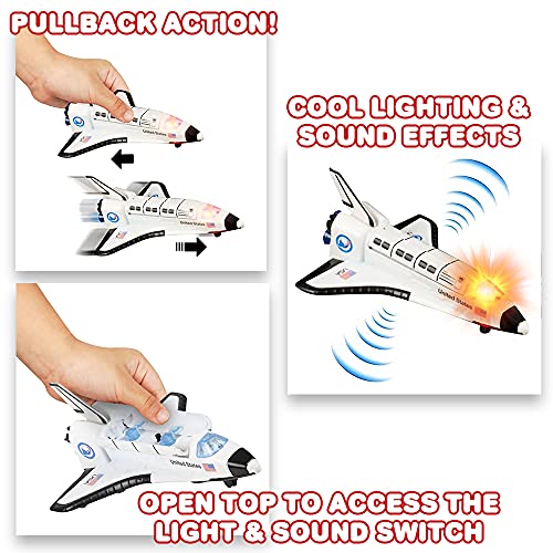 Light Up Space Shuttle Toy 1PC Battery Operated Spaceship Toy With LEDs Sounds And Pullback Motion Outer Space Party Decoration Great Space Gifts For Boys And Girls 6 Inches - Everyday Play Set