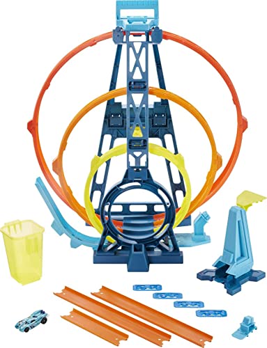 Track Builder Unlimited Triple Loop Kit Collapsible 3-Loop Gift Set For Kids 6 To 12 Years Old & One 1:64 Scale Hot Wheels Vehicle With Connection Points Amazon Exclusive - Everyday Play Set