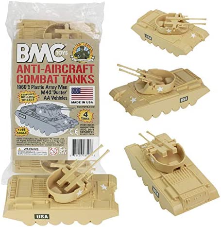 Promo Lassic Payton Anti-Aircraft Tanks – 4pc Tan Green Plastic Army Men Vehicle - Everyday Play Set