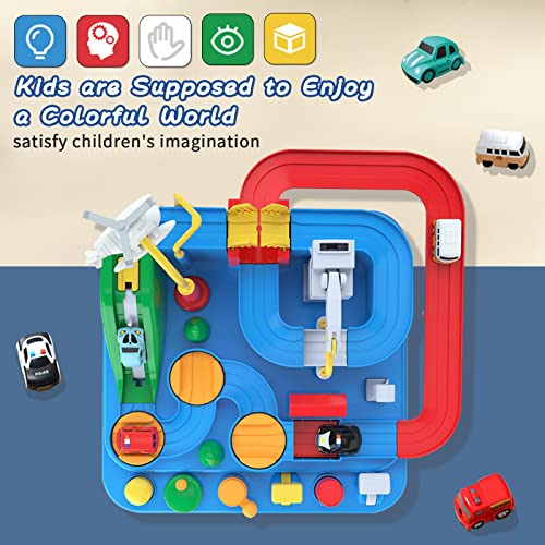 Preschool Educational Car Toys Gifts Puzzle Car Race Tracks Race Track Toys For Boy Car Adventure Toy For 3 4 5 6 7 8 Years Old Kids (Blue Helicopter Car) - Everyday Play Set