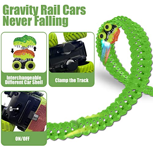 Inodoo Magic Tracks For Boys Girls Kids 144Pcs Flexible Glow In The Dark Race Track With LED Light-Up Dinosaur Race Car STEM Building Slot Car Toys well-suited Holiday and Birthday Gift For Aged 4-8 Dinosaur Race Track With 360° - Everyday Play Set