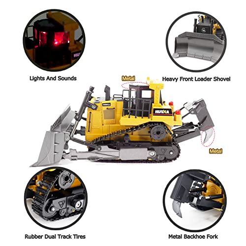 Bnam Remote Control Bulldozer RC 1/16 Full Functional Construction Vehicle 2.4Ghz 9 Channel Dozer Front Loader Toy With Light And Sound For Kids Age 6 7 8 9 10 And Up Years Old - Everyday Play Set