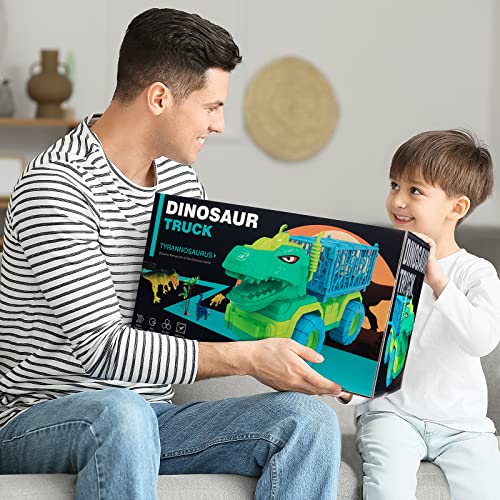 Budget Dinosaur Truck Toys For Kids 3-5 Years Tyrannosaurus Transport Car Carrier Truck With 8 Dino Figures Activity Play Mat Dinosaur Eggs Capture Jurassic Dinosaur Play Set For Boys And Girls - Everyday Play Set
