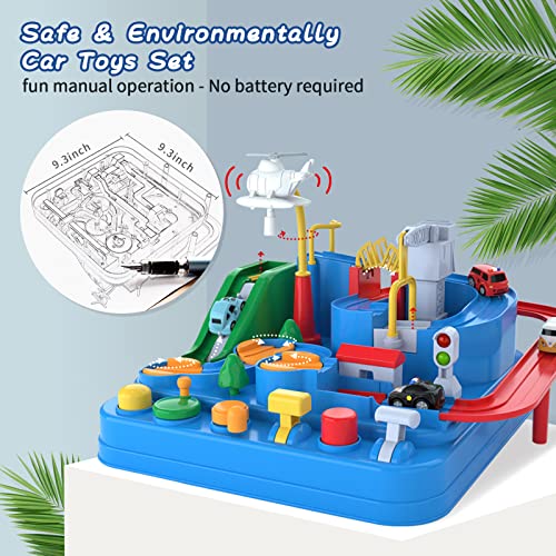 Preschool Educational Car Toys Gifts Puzzle Car Race Tracks Race Track Toys For Boy Car Adventure Toy For 3 4 5 6 7 8 Years Old Kids (Blue Helicopter Car) - Everyday Play Set