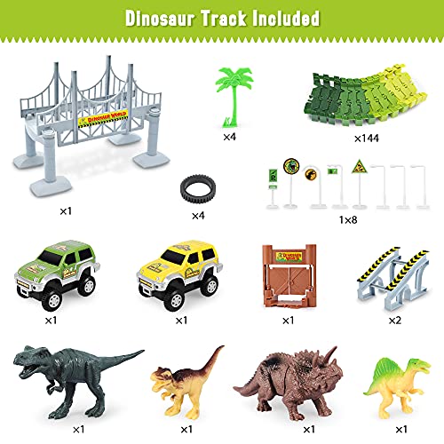Deals Dinosaur Toys-187 Pcs Create A Dinosaur World Road Race Flexible Track Playset 4 Dinosaurs-2 Race Cars For 3 4 5 6 Years Up Old Boys Girls well-suited Gift - Everyday Play Set