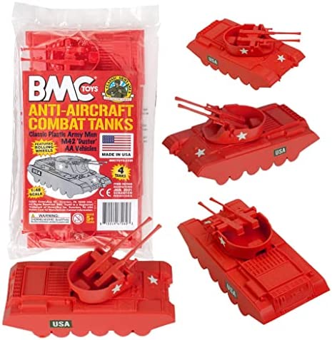 Promo Lassic Payton Anti-Aircraft Tanks – 4pc Tan Green Plastic Army Men Vehicle - Everyday Play Set