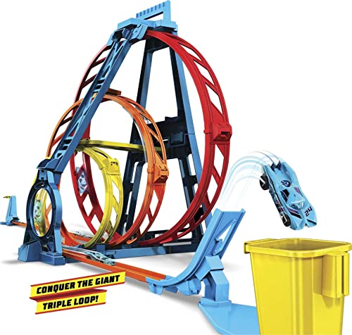 Track Builder Unlimited Triple Loop Kit Collapsible 3-Loop Gift Set For Kids 6 To 12 Years Old & One 1:64 Scale Hot Wheels Vehicle With Connection Points Amazon Exclusive - Everyday Play Set