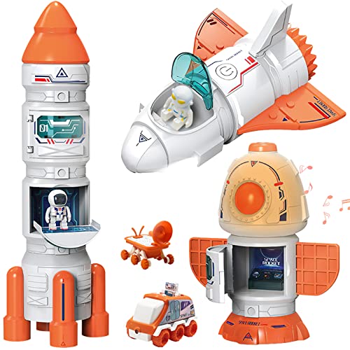 Coupon Space Toy For Kids Rocket Ship Toys With Space Shuttle Astronaut Figures Space Rover Spaces Station 5 In 1 Spaceship Toy For Boys 3-8 Aerospace Model Space Figure Toys With Sound & Ligh - Everyday Play Set