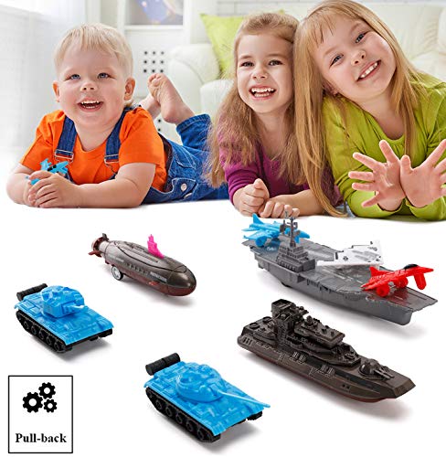Aircraft Carrier Pullback Mini Military Toy Playset With Fighter Jets Stealth Bomber Tank Warship Submarine (8 Pieces) - Everyday Play Set